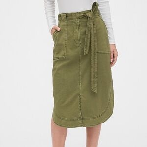 Khaki Shirttail Midi Skirt